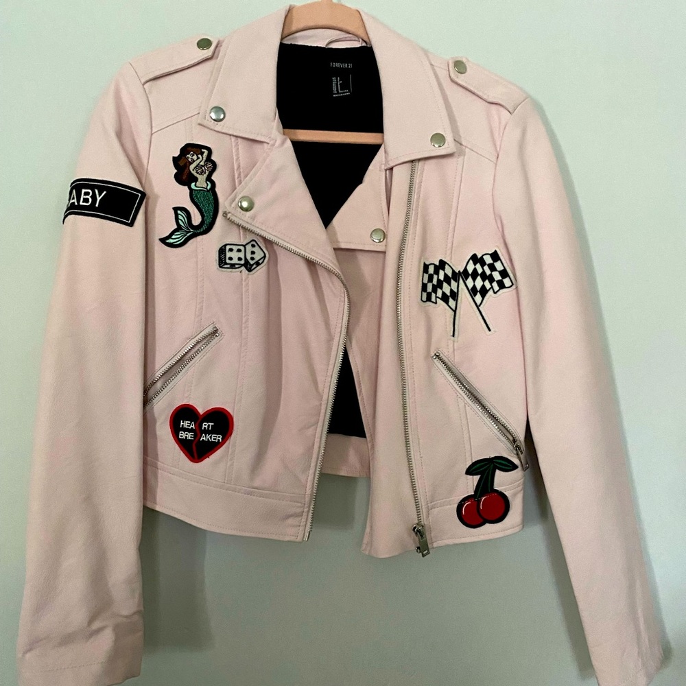 Baby Pink Punk Rock Faux Leather Jacket
